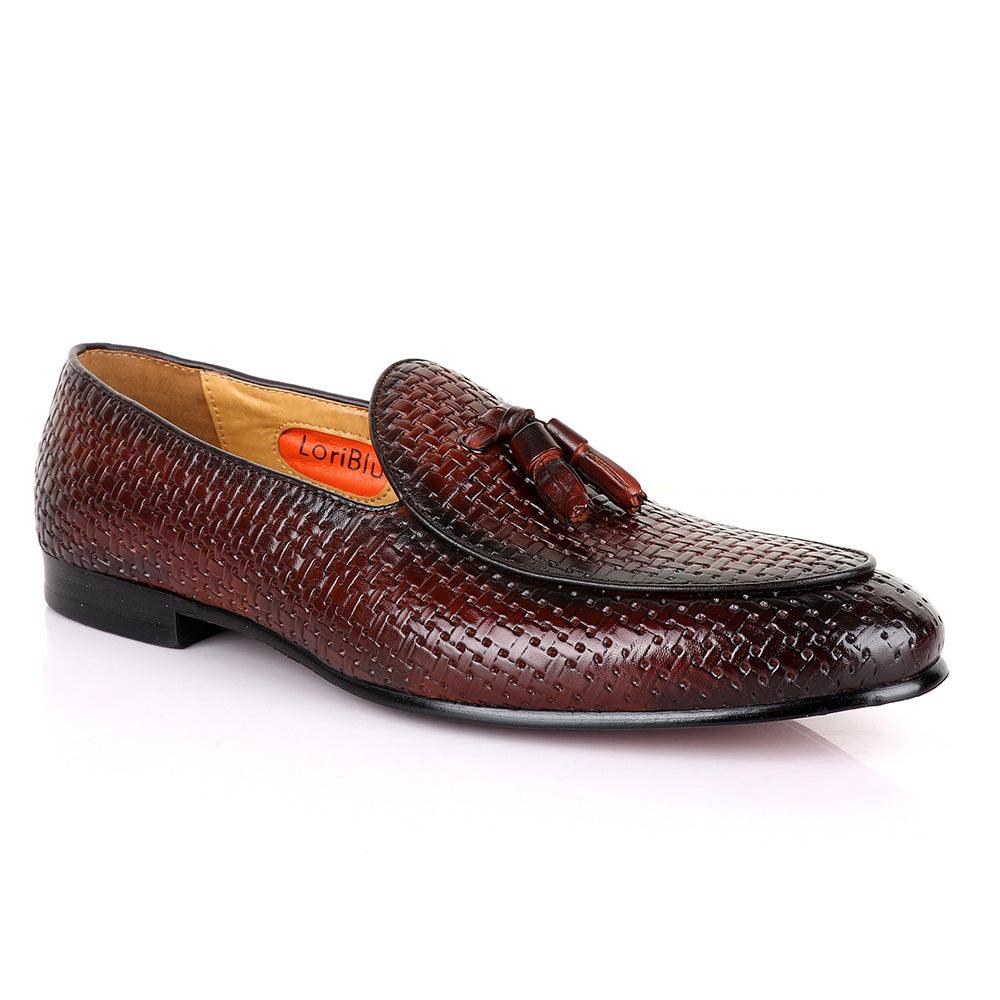LoriBlu Classic Woven Basket Tassel Coffee Leather Shoe - Obeezi
