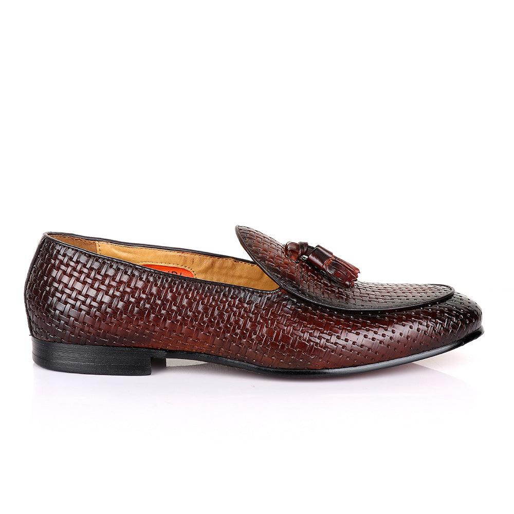 LoriBlu Classic Woven Basket Tassel Coffee Leather Shoe - Obeezi