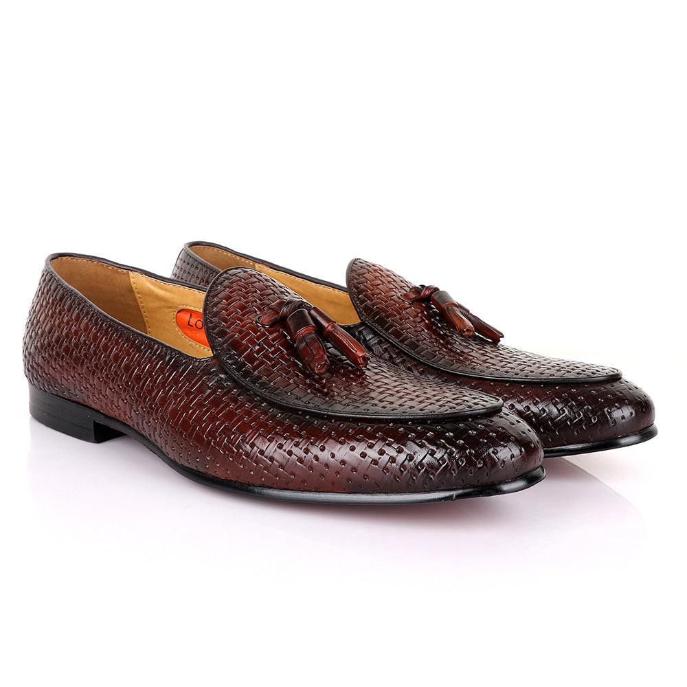 LoriBlu Classic Woven Basket Tassel Coffee Leather Shoe - Obeezi