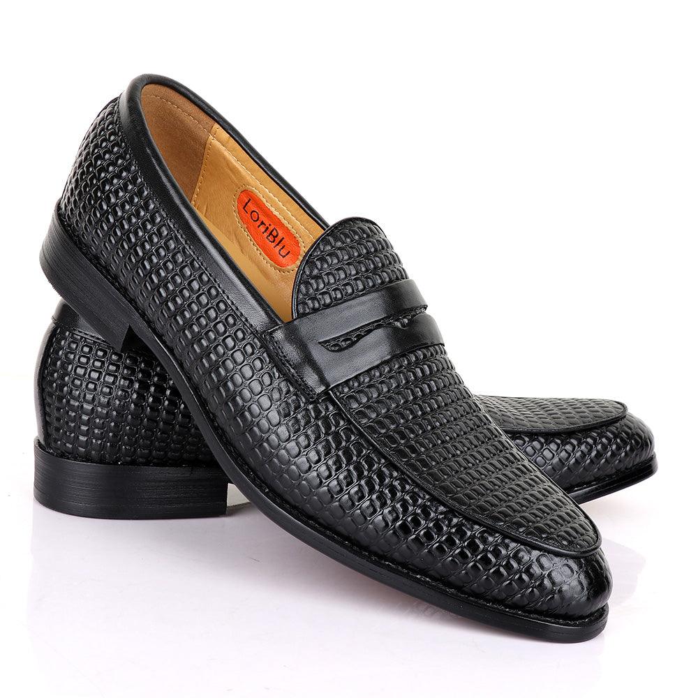 LoriBlu Exotic Block Black Leather Shoe - Obeezi