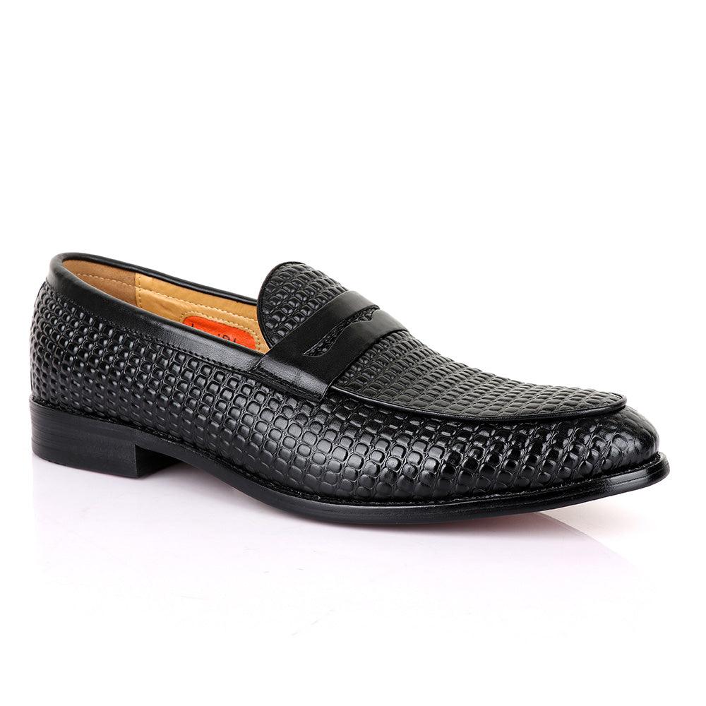 LoriBlu Exotic Block Black Leather Shoe - Obeezi