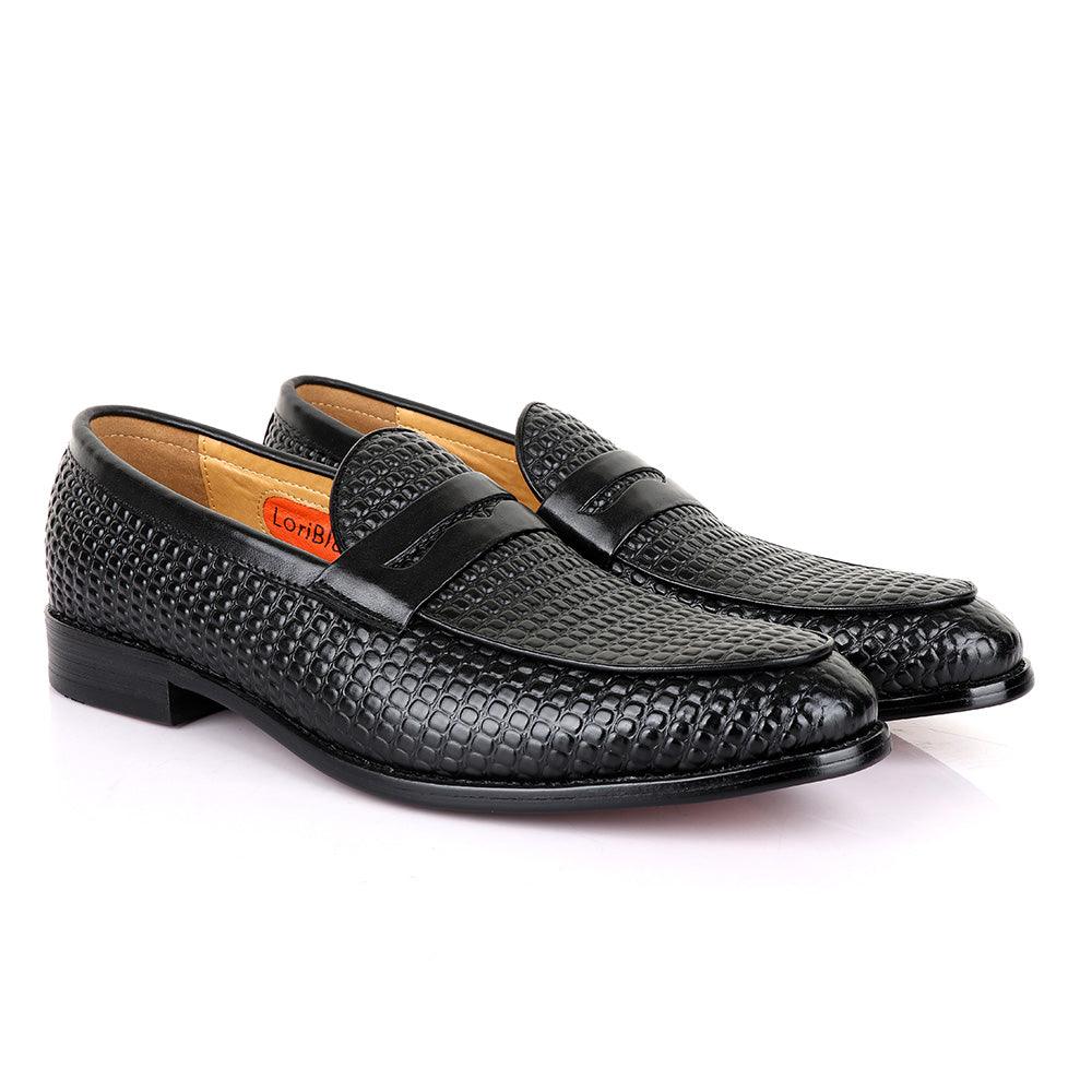 LoriBlu Exotic Block Black Leather Shoe - Obeezi