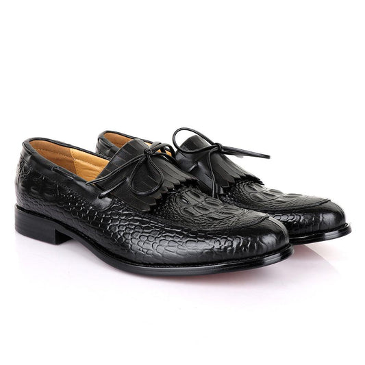 LoriBlu Exotic Croc Lashes Black Leather Shoe - Obeezi