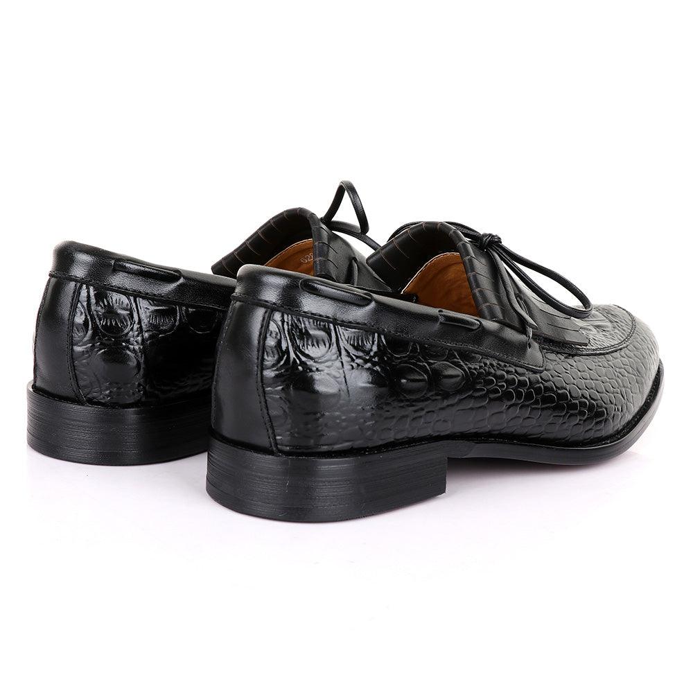LoriBlu Exotic Croc Lashes Black Leather Shoe - Obeezi