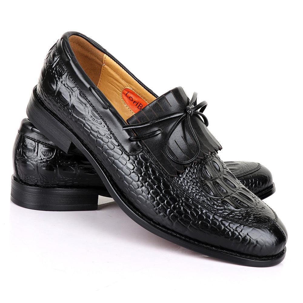 LoriBlu Exotic Croc Lashes Black Leather Shoe - Obeezi