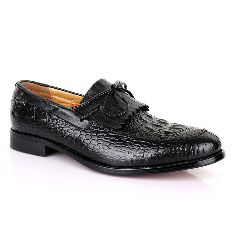 LoriBlu Exotic Croc Lashes Black Leather Shoe - Obeezi