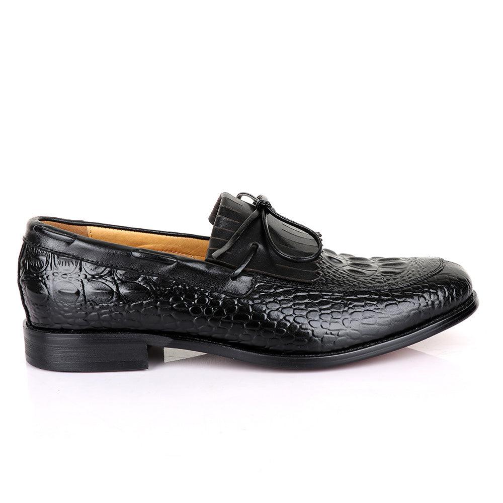 LoriBlu Exotic Croc Lashes Black Leather Shoe - Obeezi