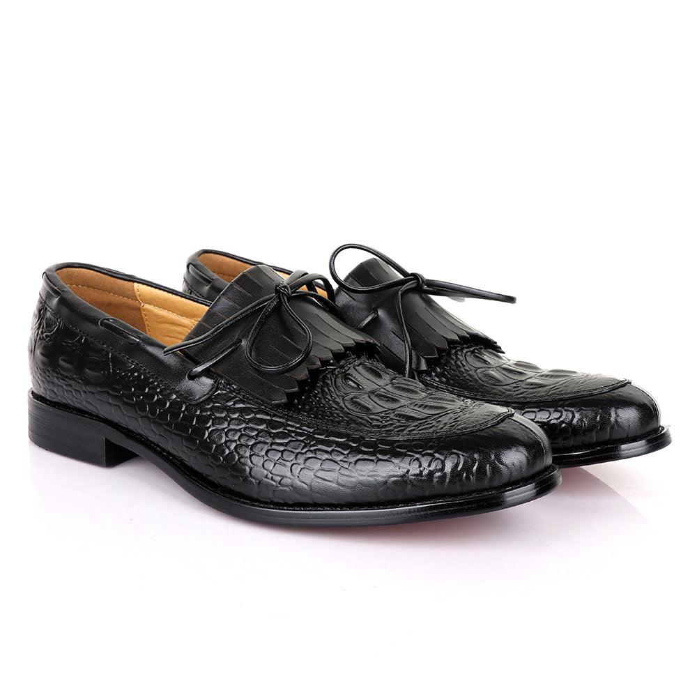 LoriBlu Exotic Croc Lashes Black Leather Shoe - Obeezi