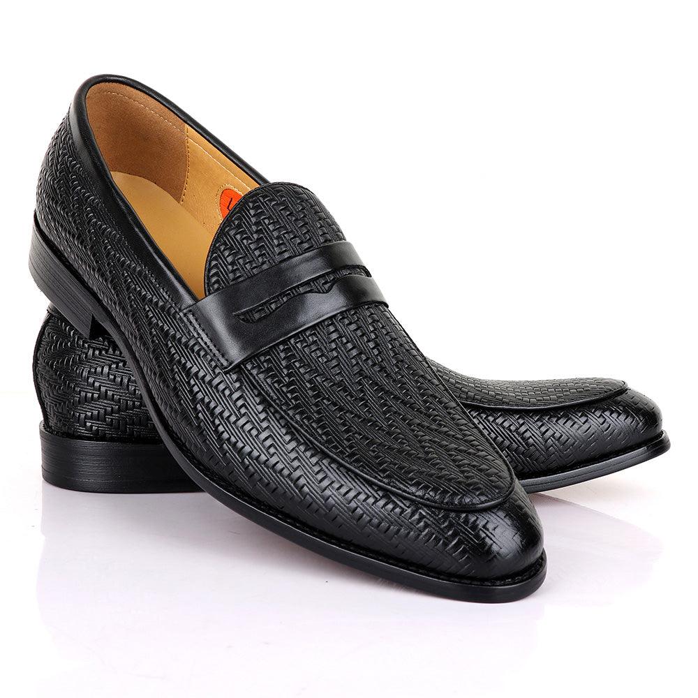 LoriBlu Pattern Black Formal Leather Shoe - Obeezi