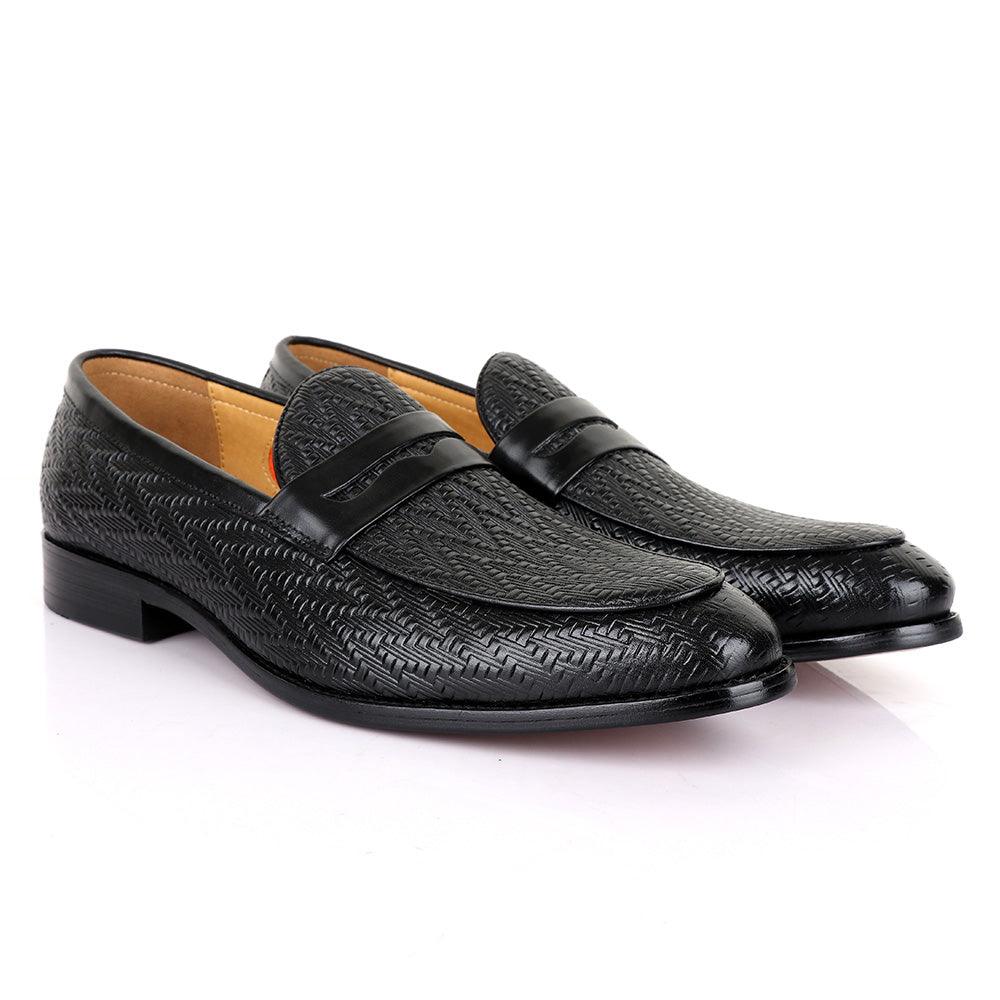 LoriBlu Pattern Black Formal Leather Shoe - Obeezi