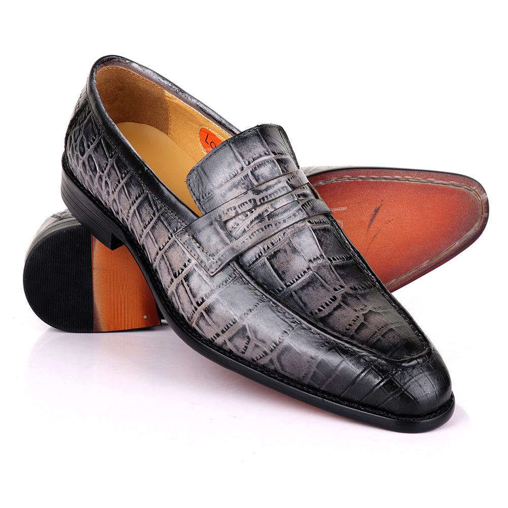 LoriBlu Pattern Croc Grey Formal Leather Shoe - Obeezi
