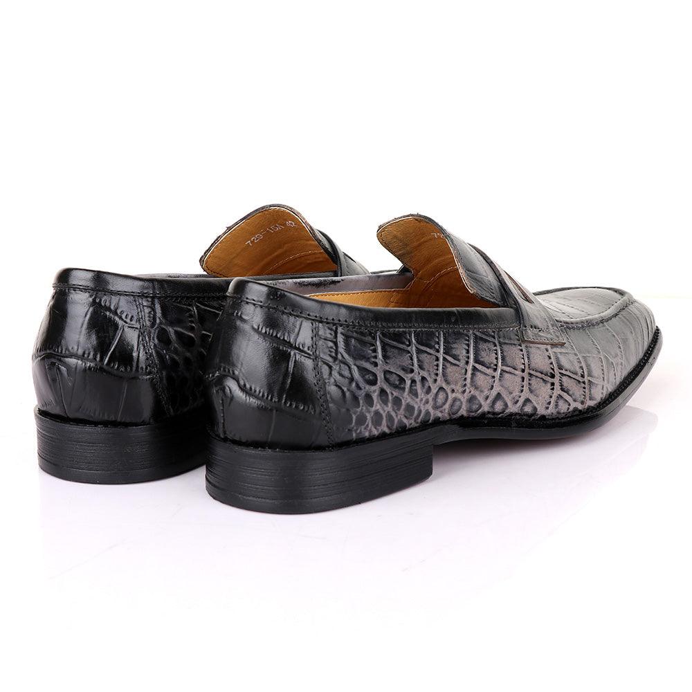 LoriBlu Pattern Croc Grey Formal Leather Shoe - Obeezi