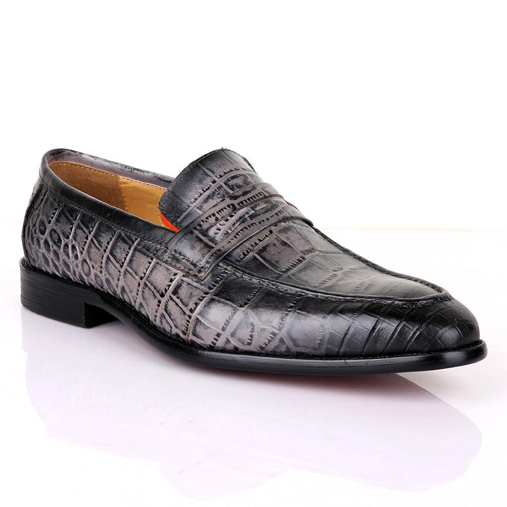 LoriBlu Pattern Croc Grey Formal Leather Shoe - Obeezi