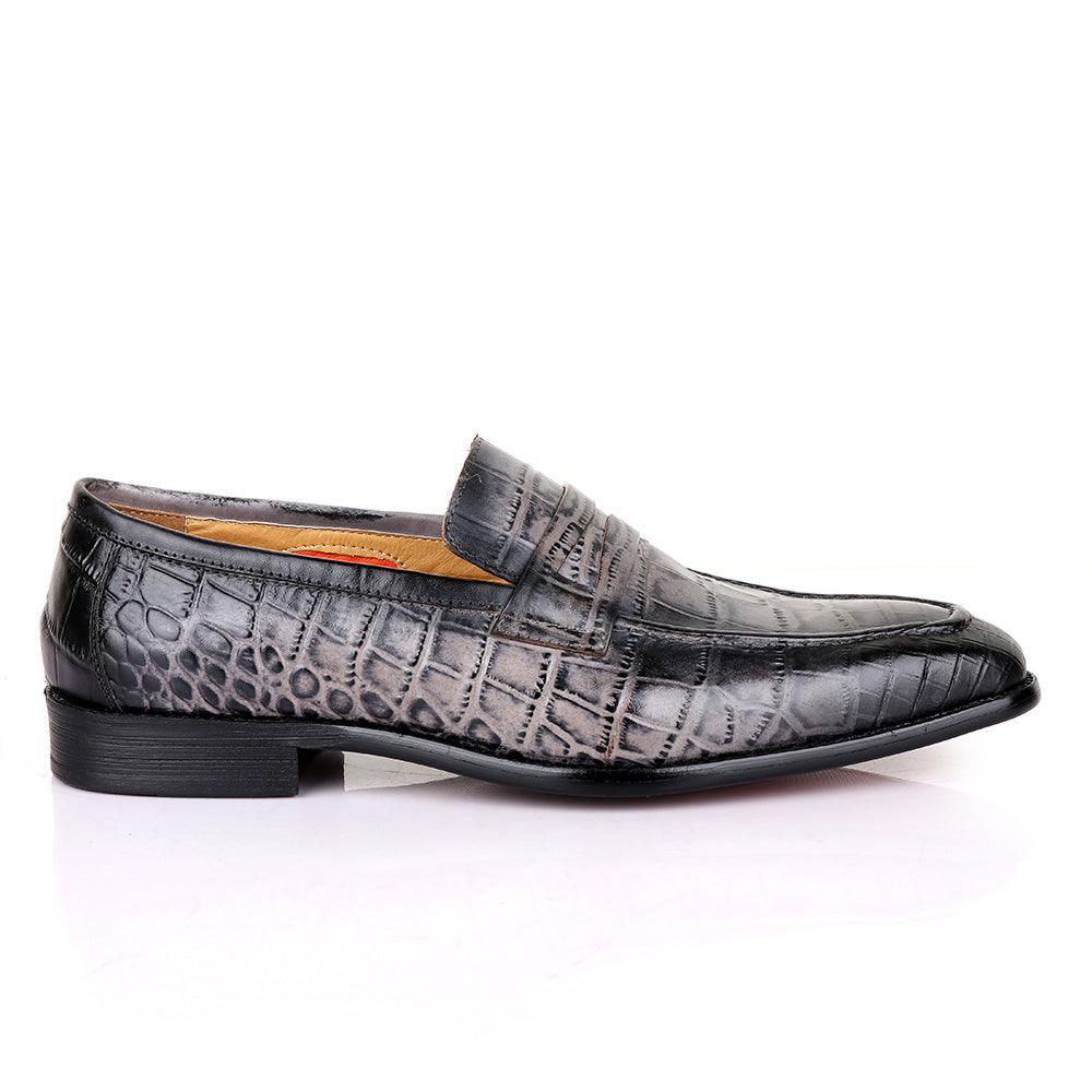 LoriBlu Pattern Croc Grey Formal Leather Shoe - Obeezi
