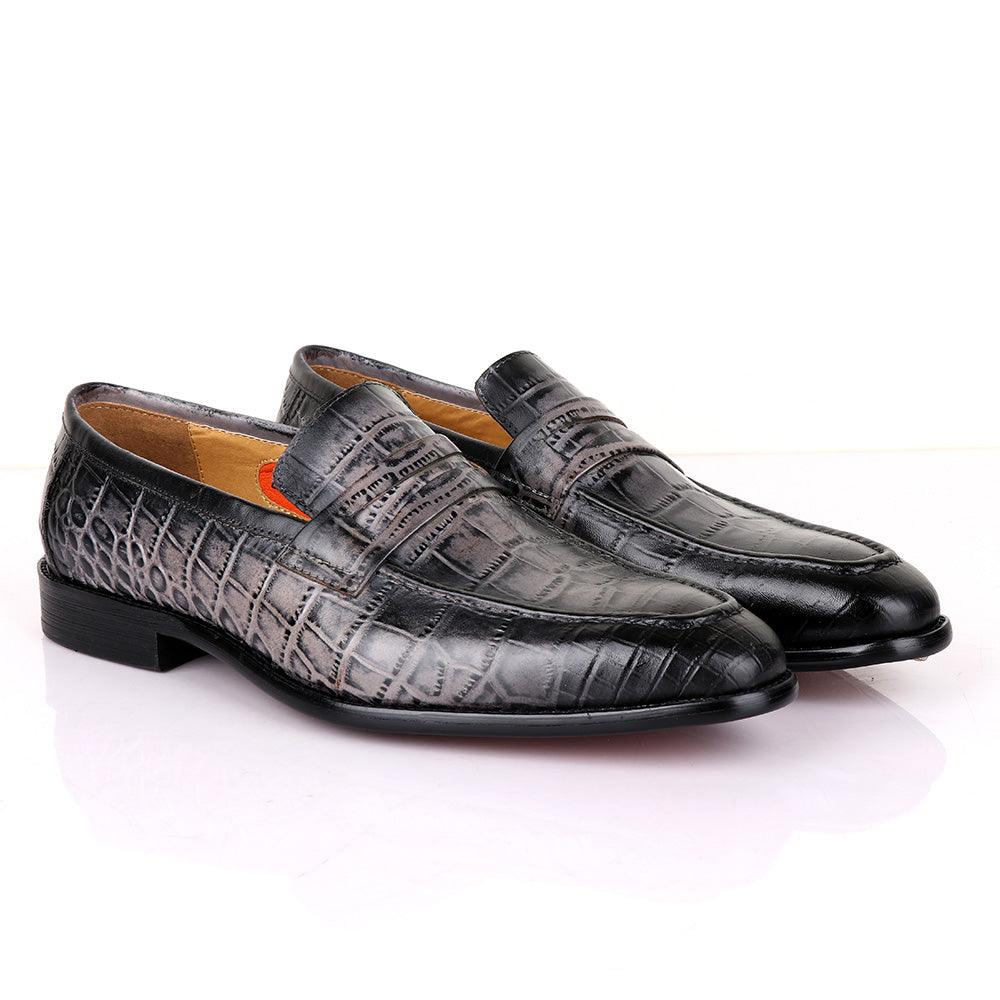 LoriBlu Pattern Croc Grey Formal Leather Shoe - Obeezi