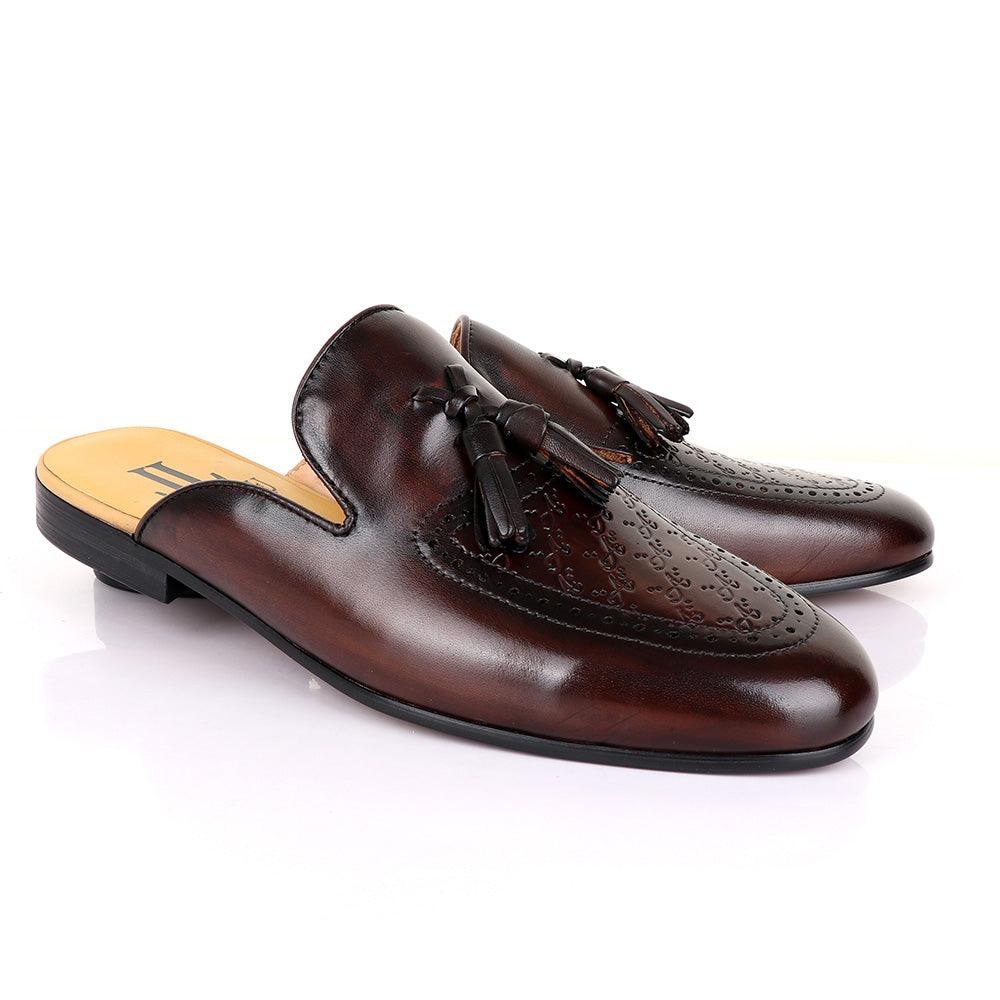 LoriBlu Tassel Mole Coffee Leather Half Shoe - Obeezi