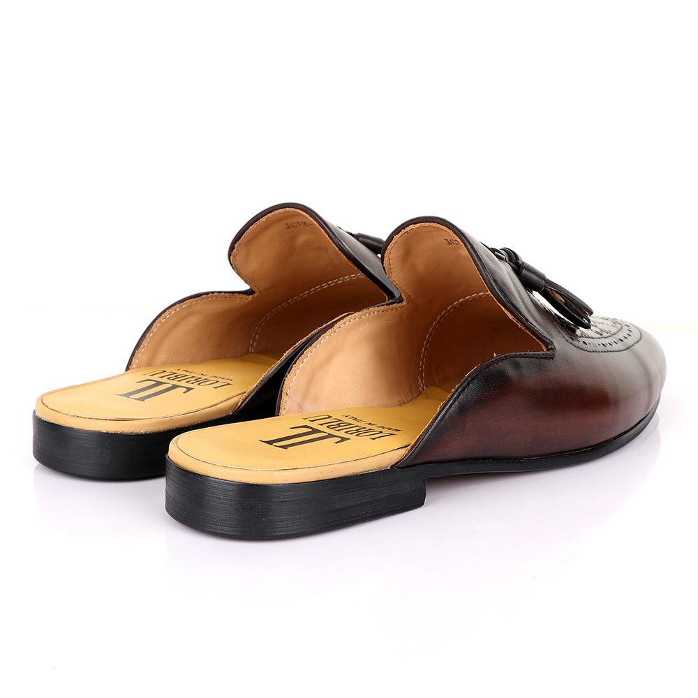 LoriBlu Tassel Mole Coffee Leather Half Shoe - Obeezi