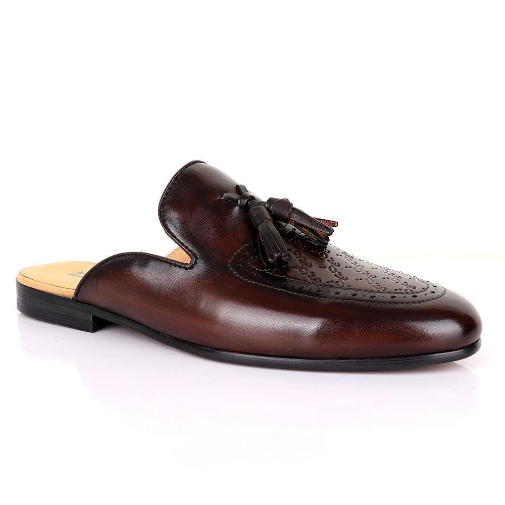 LoriBlu Tassel Mole Coffee Leather Half Shoe - Obeezi