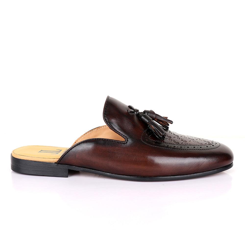LoriBlu Tassel Mole Coffee Leather Half Shoe - Obeezi
