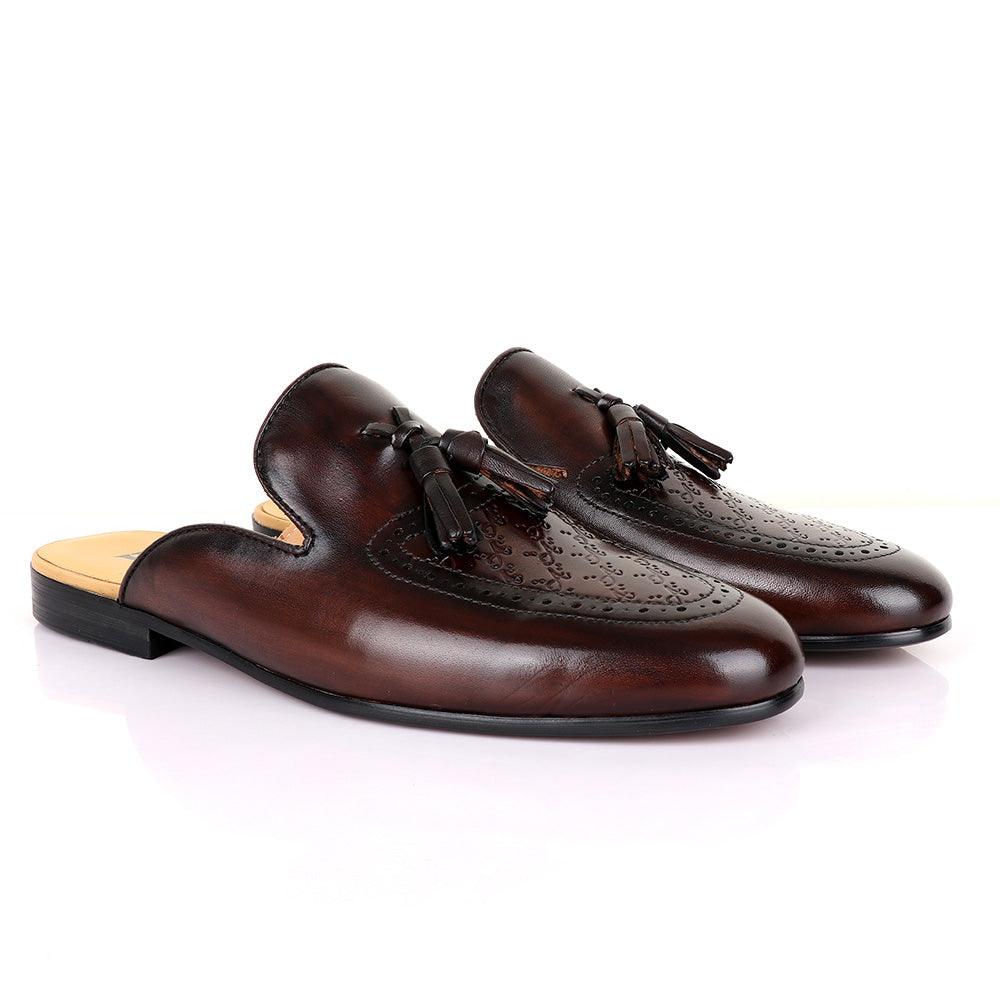 LoriBlu Tassel Mole Coffee Leather Half Shoe - Obeezi