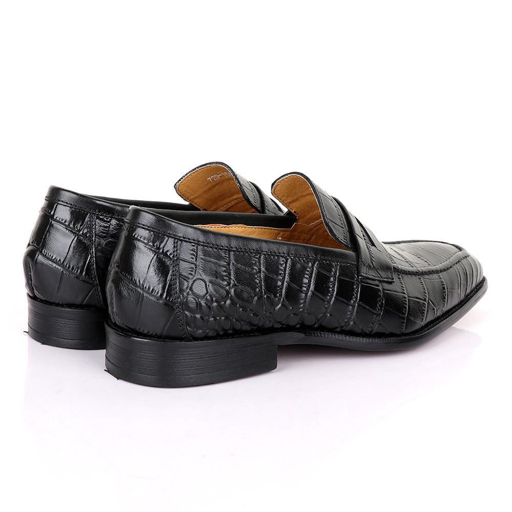LoriBlu Vero Croc Block Black Leather Shoe - Obeezi