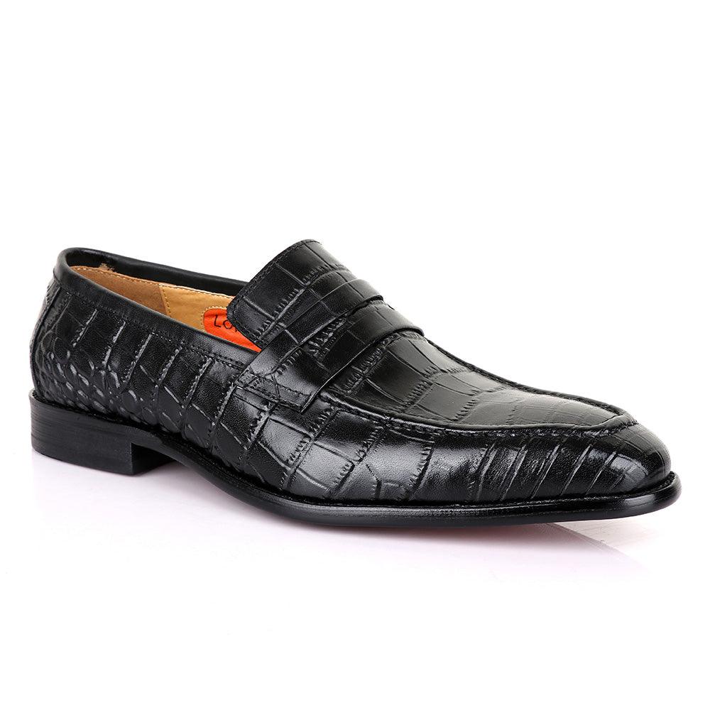 LoriBlu Vero Croc Block Black Leather Shoe - Obeezi