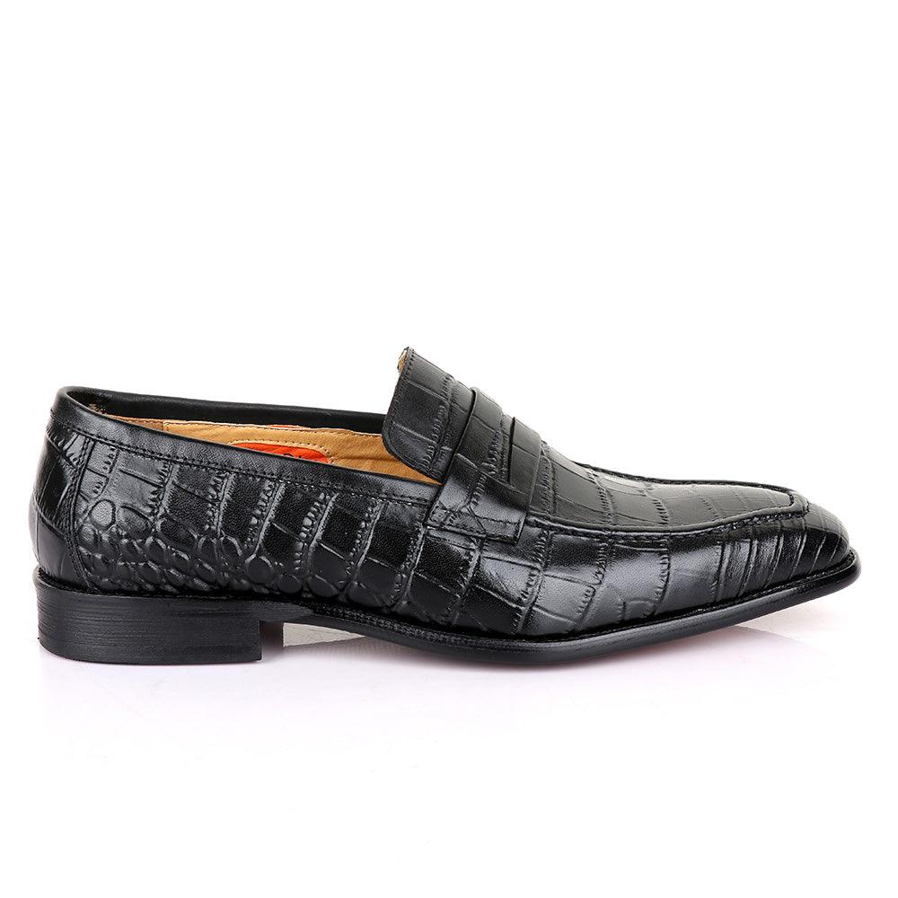 LoriBlu Vero Croc Block Black Leather Shoe - Obeezi