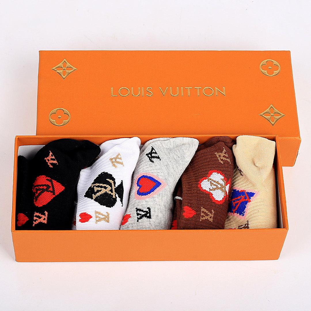 Lou 5 In 1 Cotton Logo Designed Brown, Ash, White And Black Ankle Socks - Obeezi.com