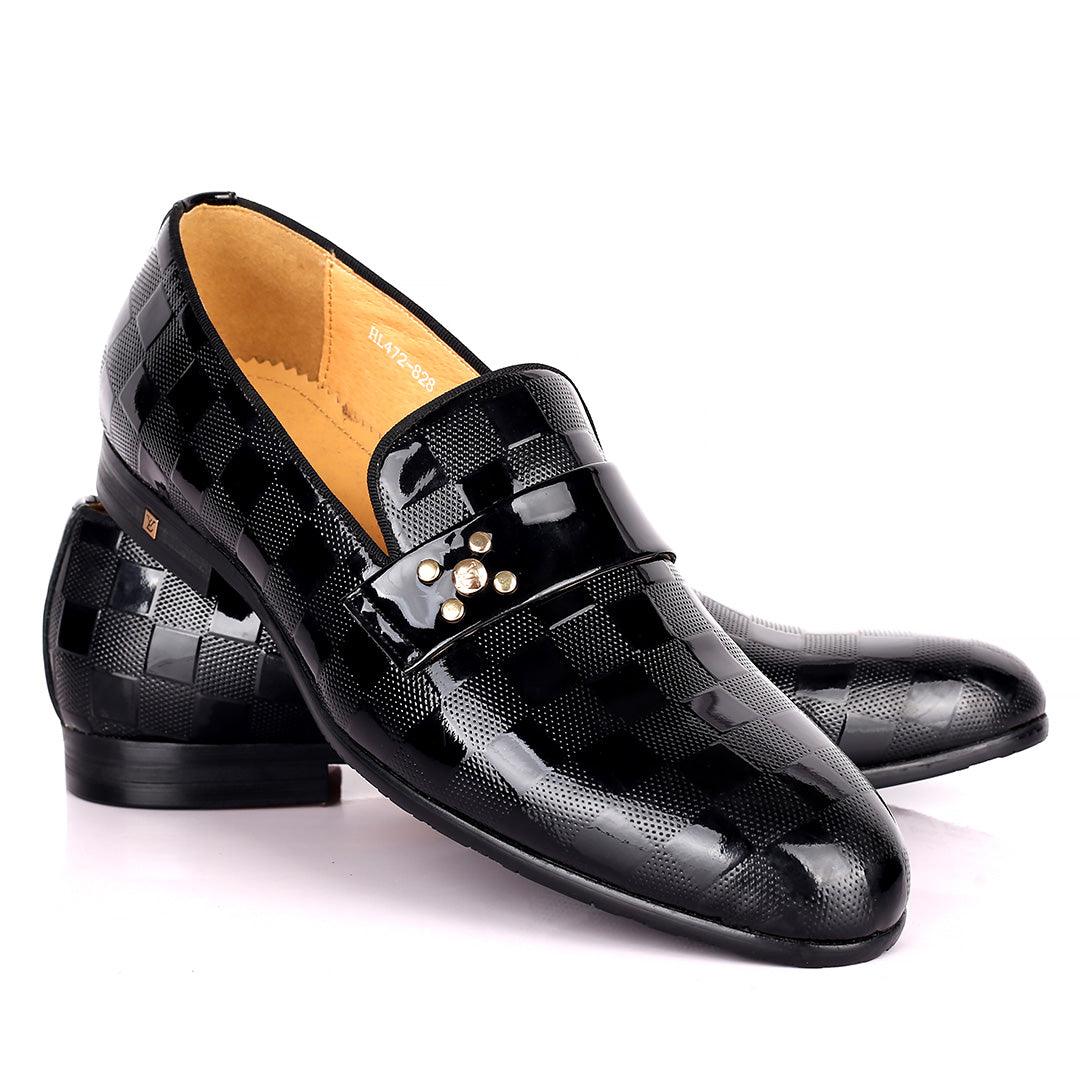 Lou Elegant Glossy Checkers Designed Black Formal Shoe - Obeezi.com