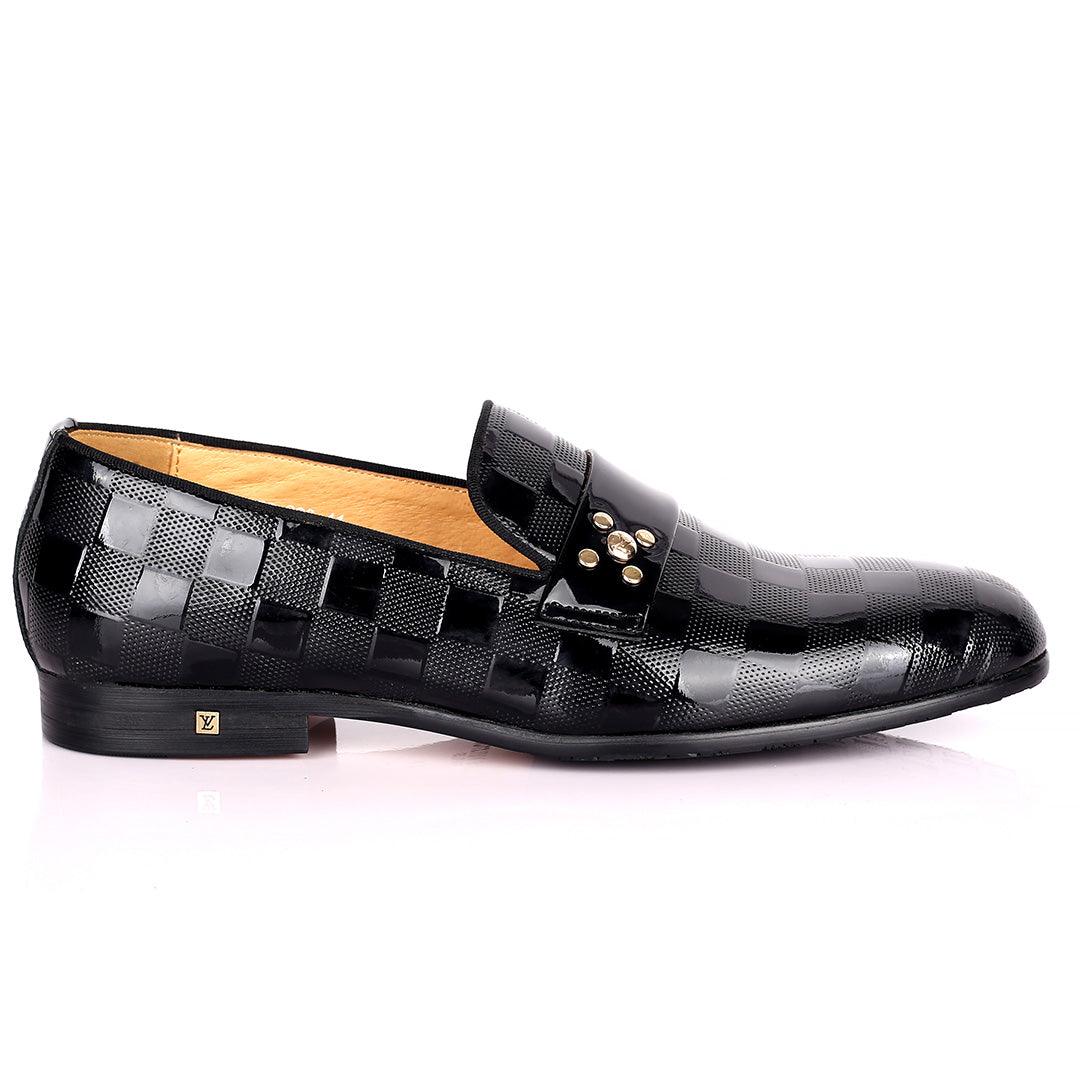Lou Elegant Glossy Checkers Designed Black Formal Shoe - Obeezi.com