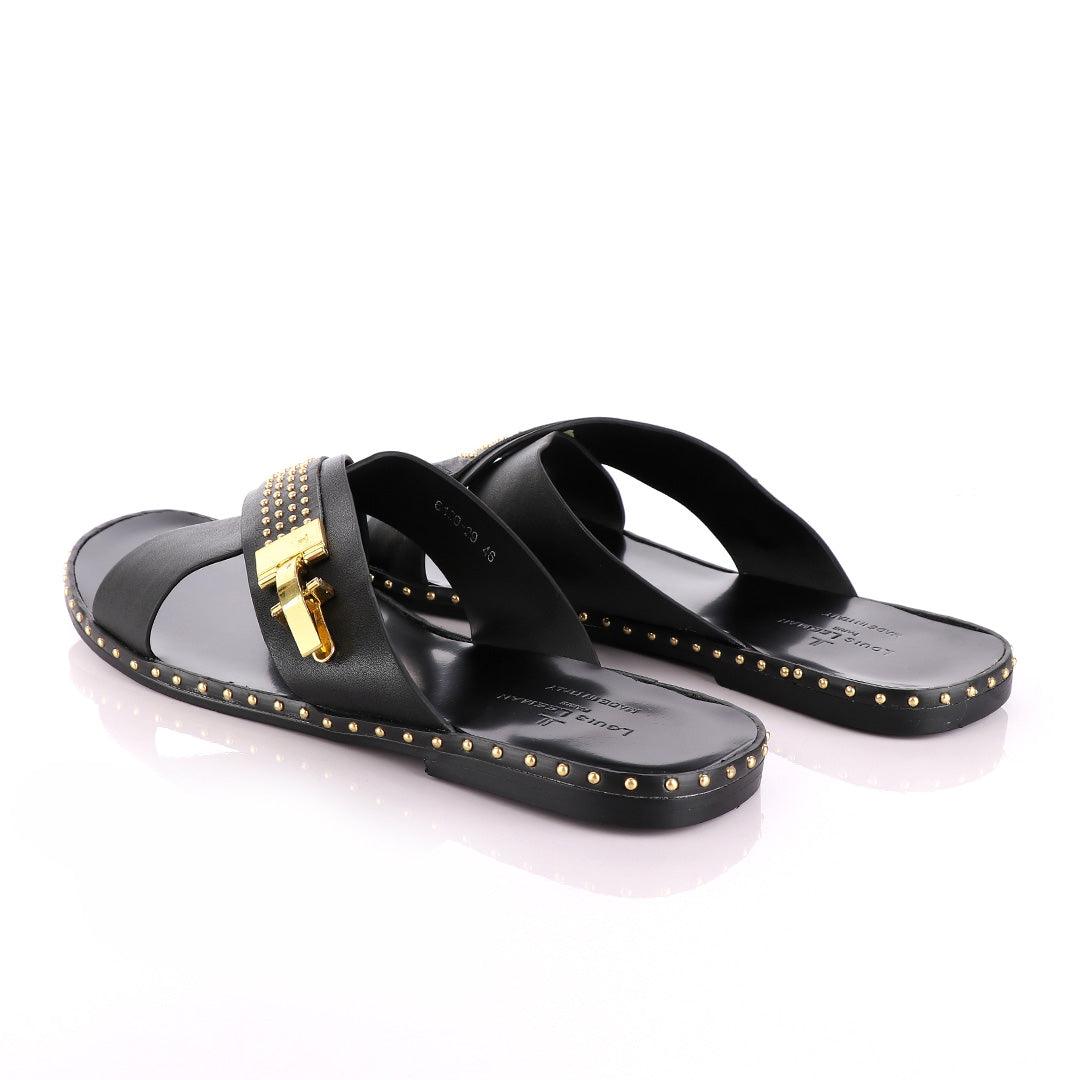 Louis Leeman Gold Ski Buckle Black Slippers - Obeezi