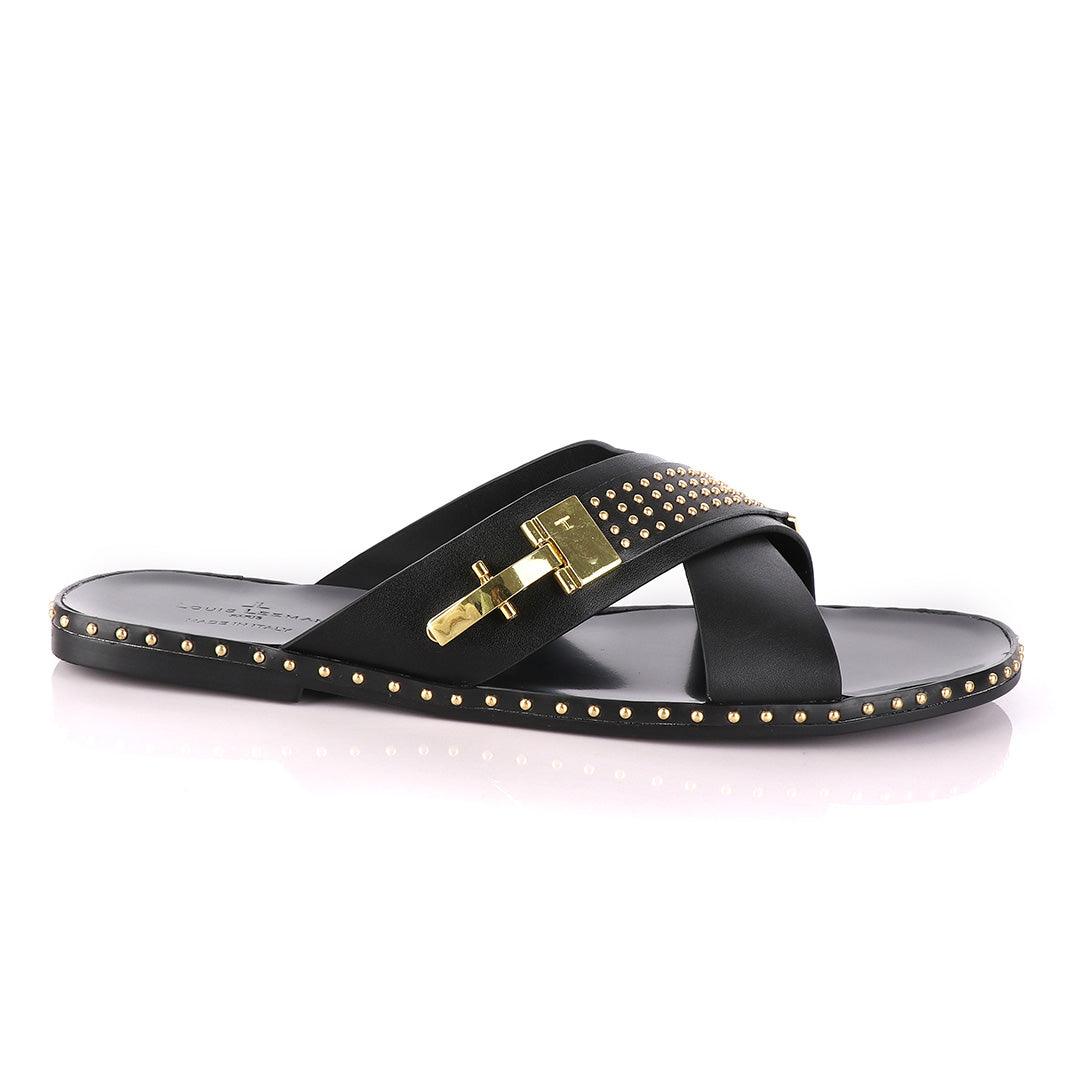 Louis Leeman Gold Ski Buckle Black Slippers - Obeezi