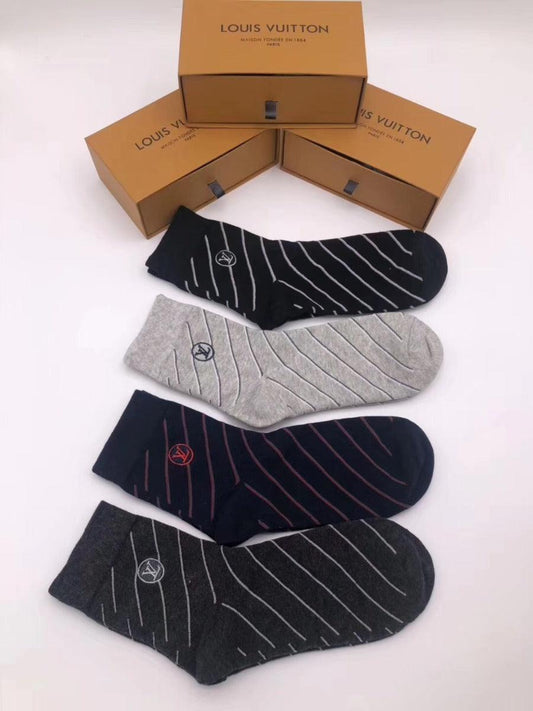 Louis Vuitton 4 In 1 Black White Blue Ash socks - Obeezi.com