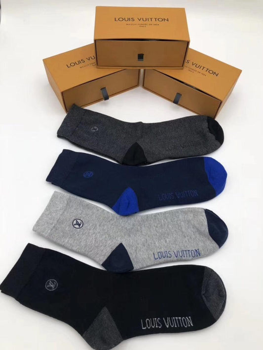 Louis Vuitton Made 4 in 1 Black Ash Grey and NavyBlue Socks - Obeezi.com