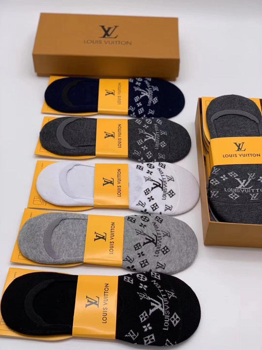 Louis Vuitton Made 5 in 1 Black NavyBlue White Grey And Ash Socks - Obeezi.com