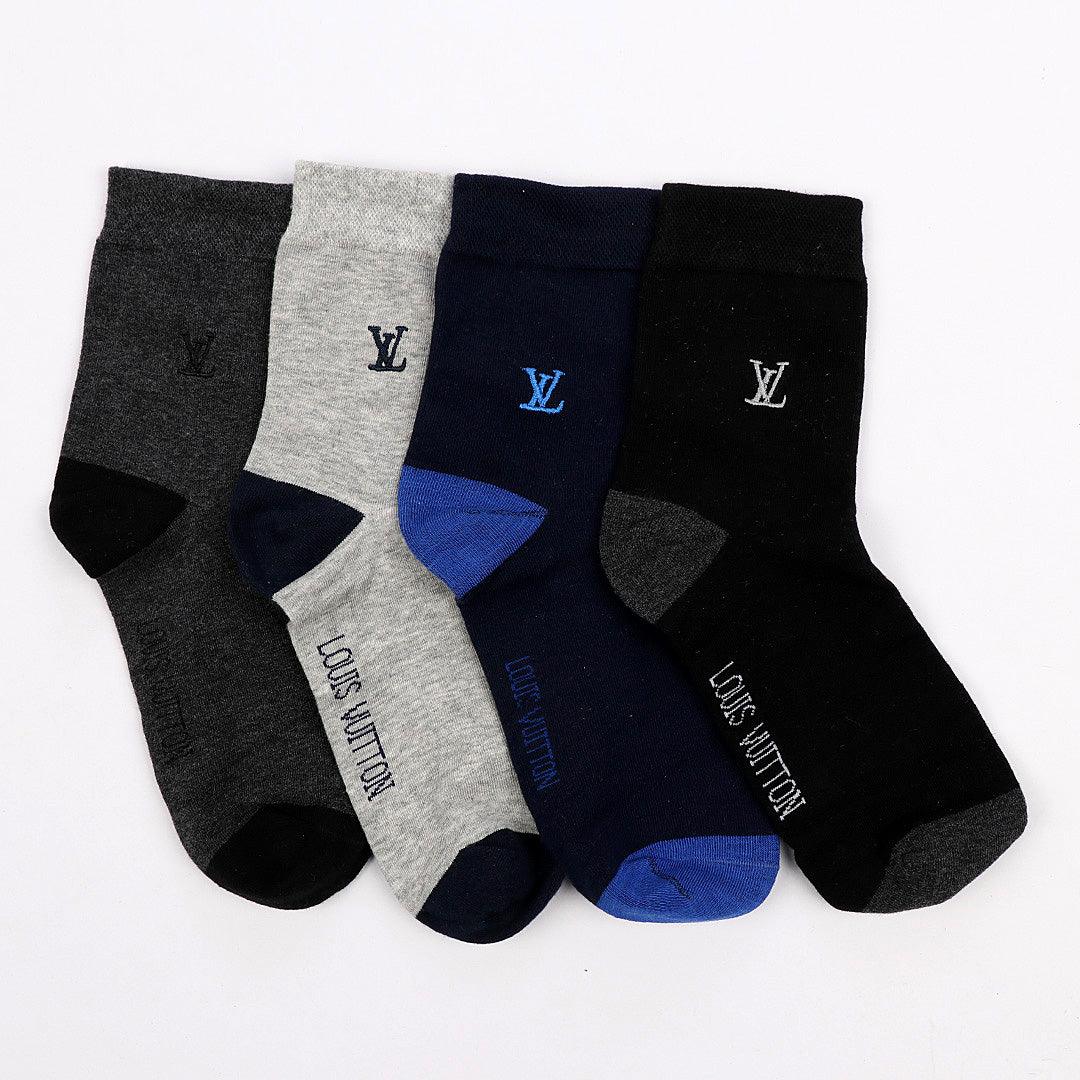 Louis Vuitton Men Signature 4 Pairs Grey Black Ash Blue socks - Obeezi.com