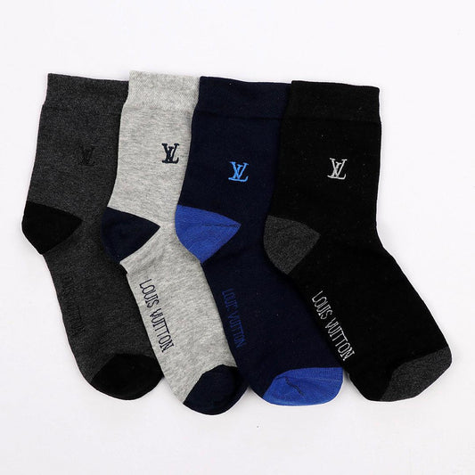 Louis Vuitton Men Signature 4 Pairs Grey Black Ash Blue socks - Obeezi.com