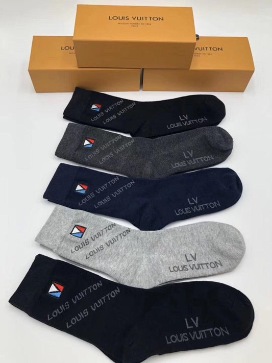 Louis Vuitton Men Signature 5 In Grey Black Navy Blue Ash socks - Obeezi.com