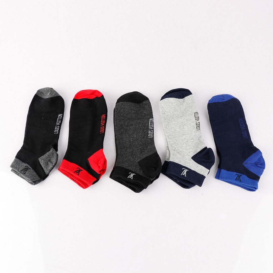 Louis Vutton 5 In 1 Black Red Royal Blue Ash Navyblue Socks - Obeezi.com