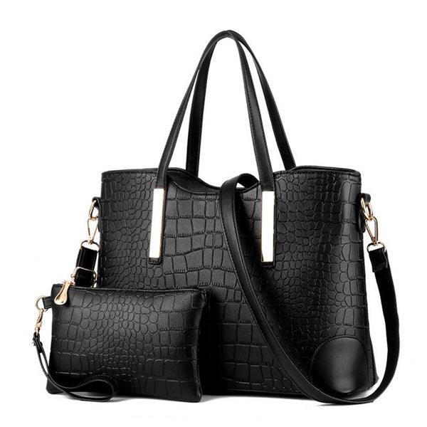 Luxury Designer Black Croc Tote 2 In 1 Handbag - Obeezi.com
