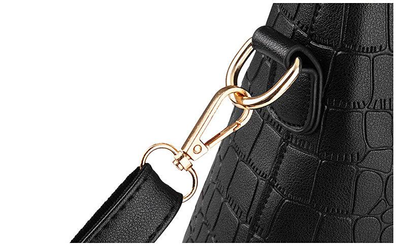 Luxury Designer Black Croc Tote 2 In 1 Handbag - Obeezi.com