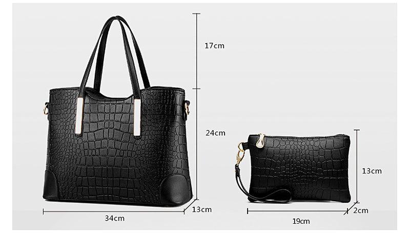 Luxury Designer Black Croc Tote 2 In 1 Handbag - Obeezi.com