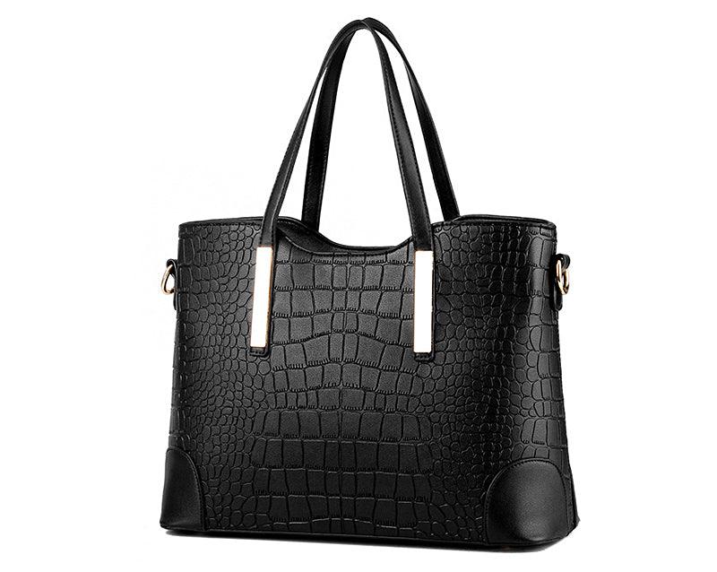 Luxury Designer Black Croc Tote 2 In 1 Handbag - Obeezi.com