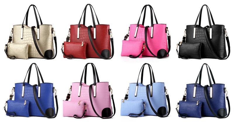 Luxury Designer Black Croc Tote 2 In 1 Handbag - Obeezi.com