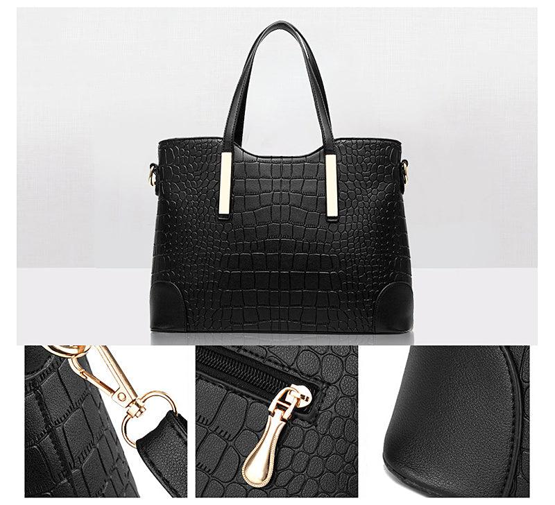 Luxury Designer Dark Pink Croc Tote 2 In 1 Handbag - Obeezi.com