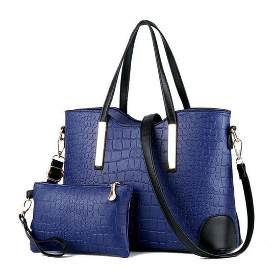 Luxury Designer Navyblue Croc Tote 2 In 1 Handbag - Obeezi.com