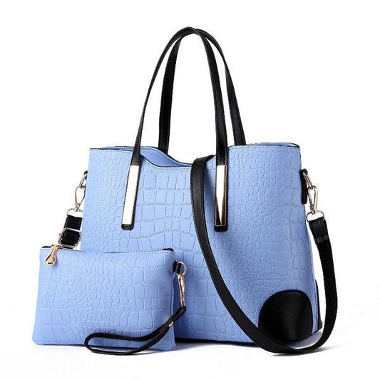 Luxury Designer Skyblue Croc Tote 2 In 1 Handbag - Obeezi.com