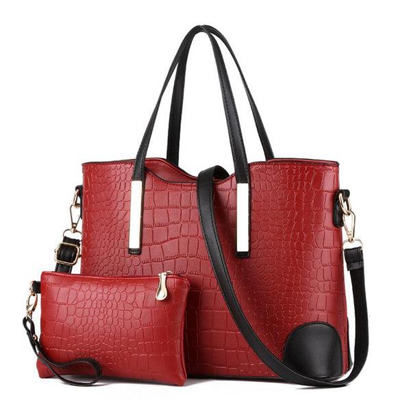 Luxury Designer Wine Croc Tote 2 In 1 Handbag - Obeezi.com