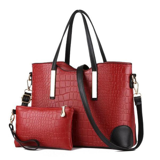 Luxury Designer Wine Croc Tote 2 In 1 Handbag - Obeezi.com