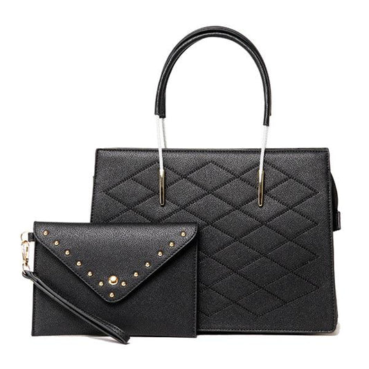 Luxury Women Designer Leather 2 in 1 Bag - Black - Obeezi.com